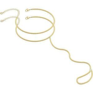 14K Gold Plated Hand Chain Ring Bracelet Stack Non Tarnish Dainty Finger Ring